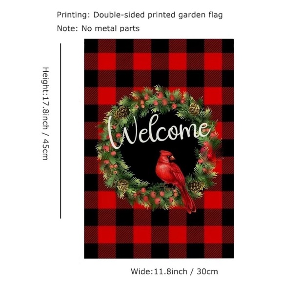 Winter Yard Garden Flag Cardinal Buffalo Check Plaid Wreath Welcome Lawn Flag - Picture 3 of 12